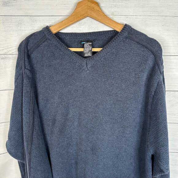 Kavu Mens size Large Cotton Long Sleeve V Neck Knit Sweater Blue - Picture 3 of 9
